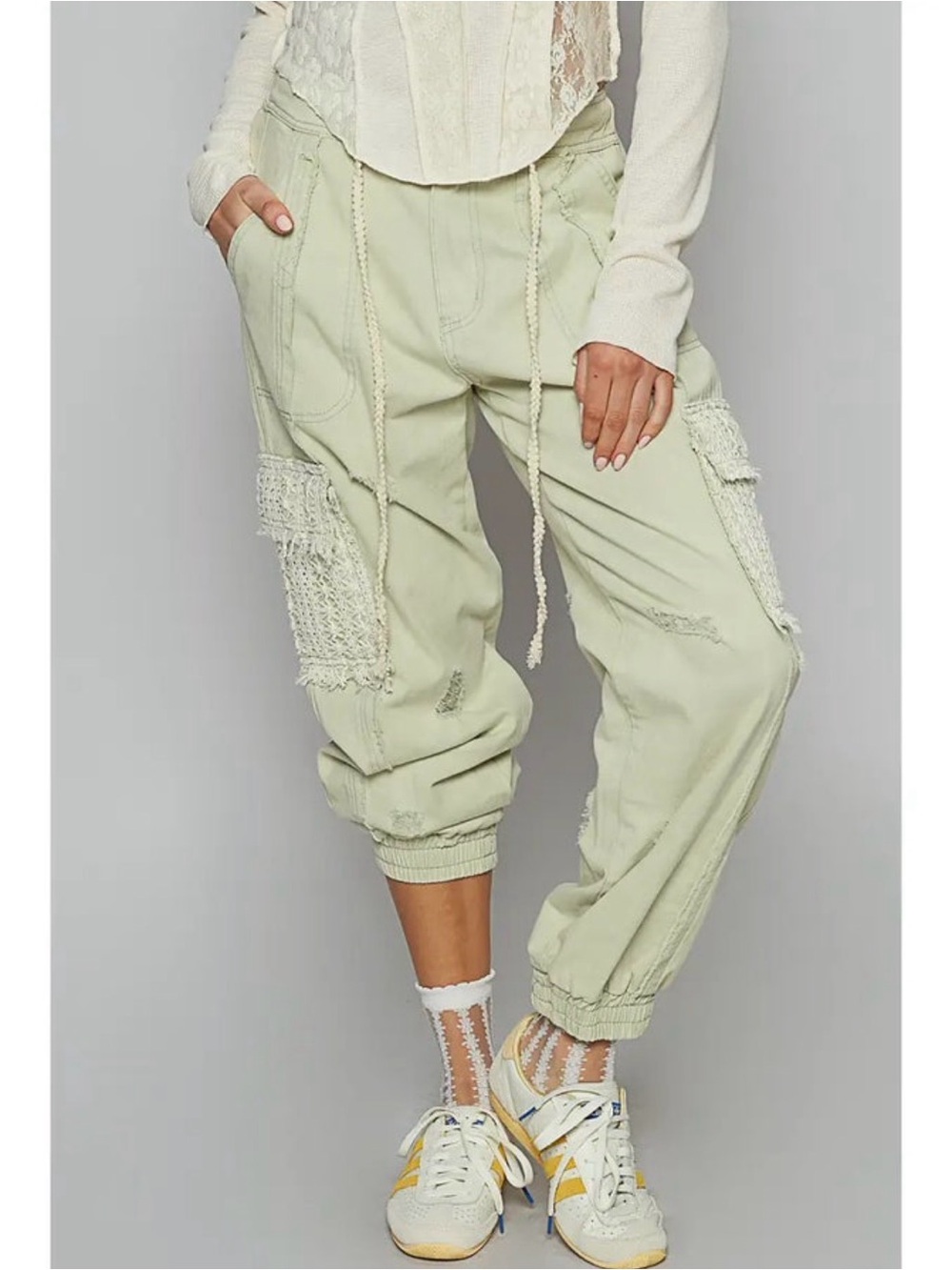 POL Pistachio Cargo Joggers with Drawstring Waist